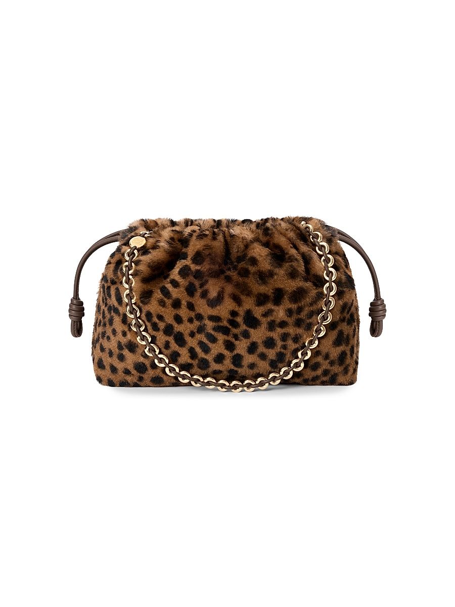 Women's Medium Flamenco Shearling Clutch - Beige Brown