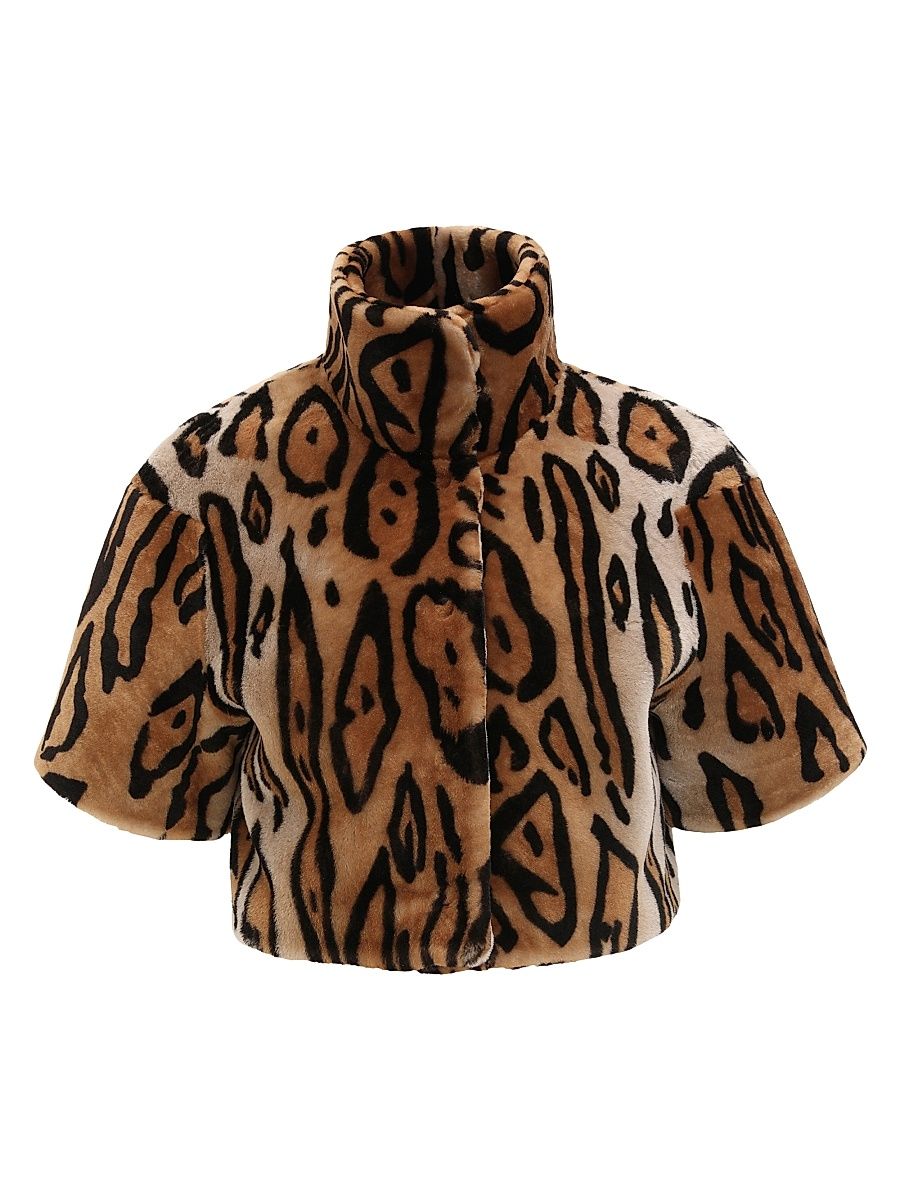 Gorski Women's Select Shearling Lamb Bolero with Cropped Sleeves - Ocelo Print - Size Large