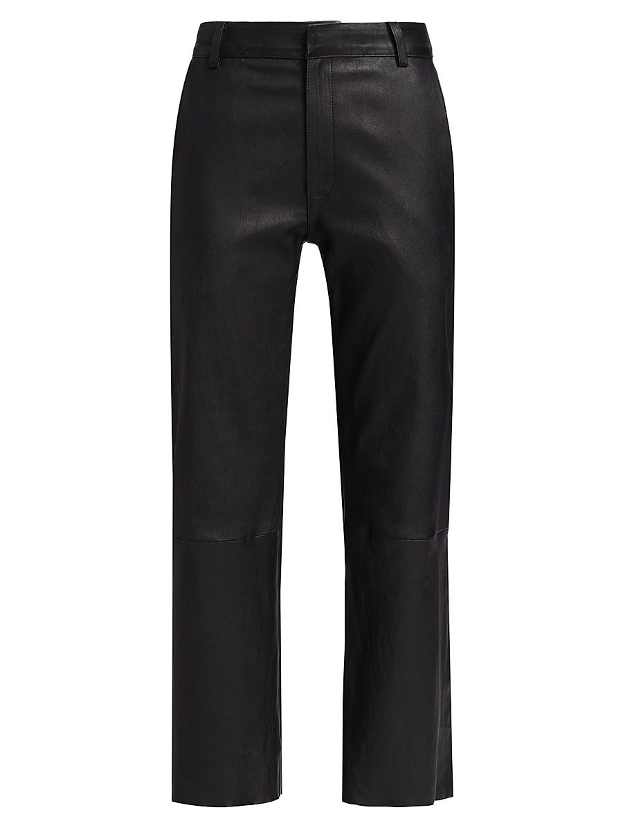 Women's Cropped Stretch-Leather Trousers - Black - Size Large