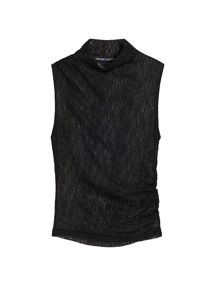 Women's Mylie Lace Mock Turtleneck Top - Black - Size Large