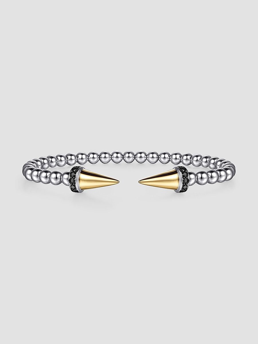 Gabriel & Co Women's Bujukan Sterling Sliver, 14K Yellow Gold & Black Spinel Punk Bangle - Sterling Silver