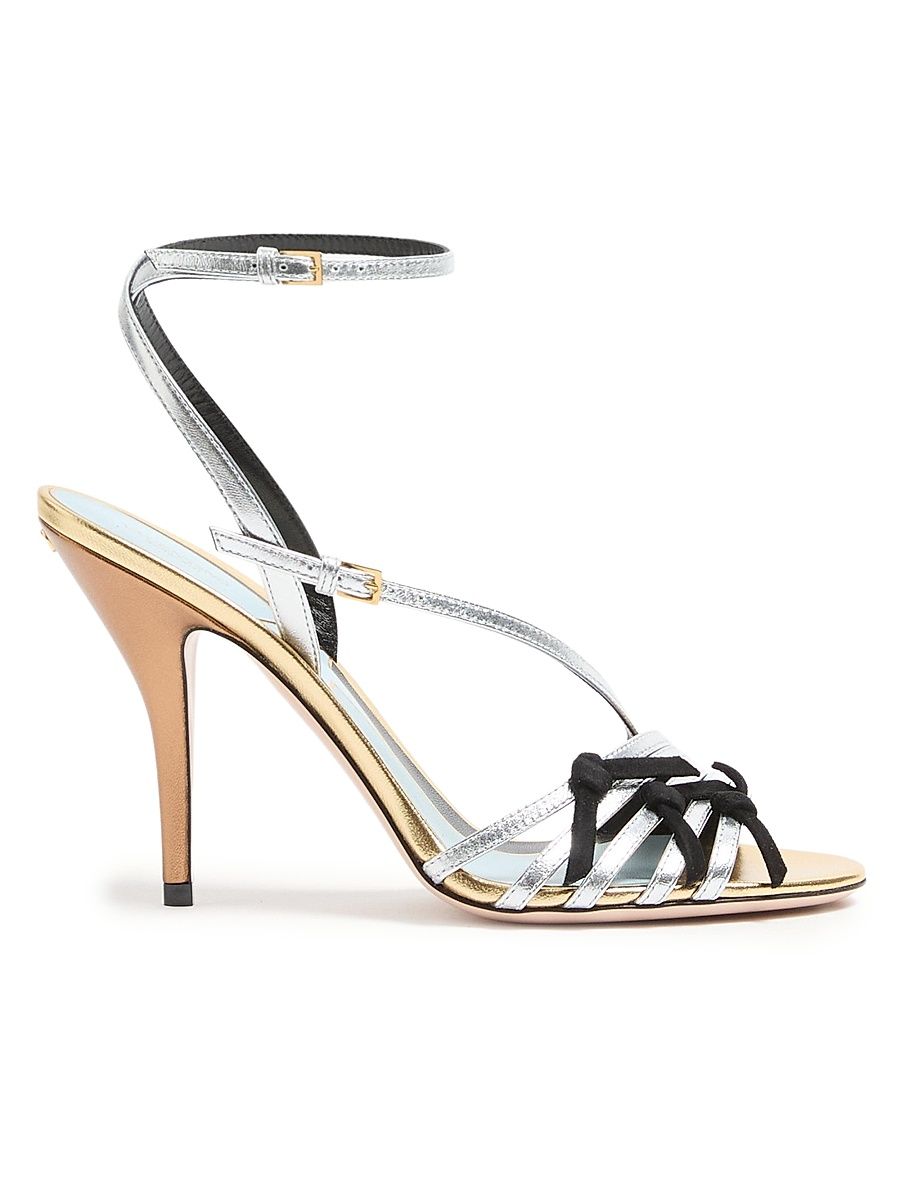 Women's Nodine 100MM Sandals in Laminated Nappa - Gold Silver - Size 10.5