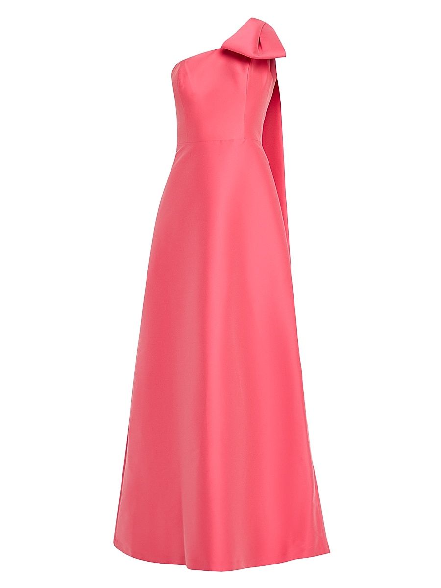 Women's Bow One-Shoulder Mikado A-Line Gown - Coral - Size 18