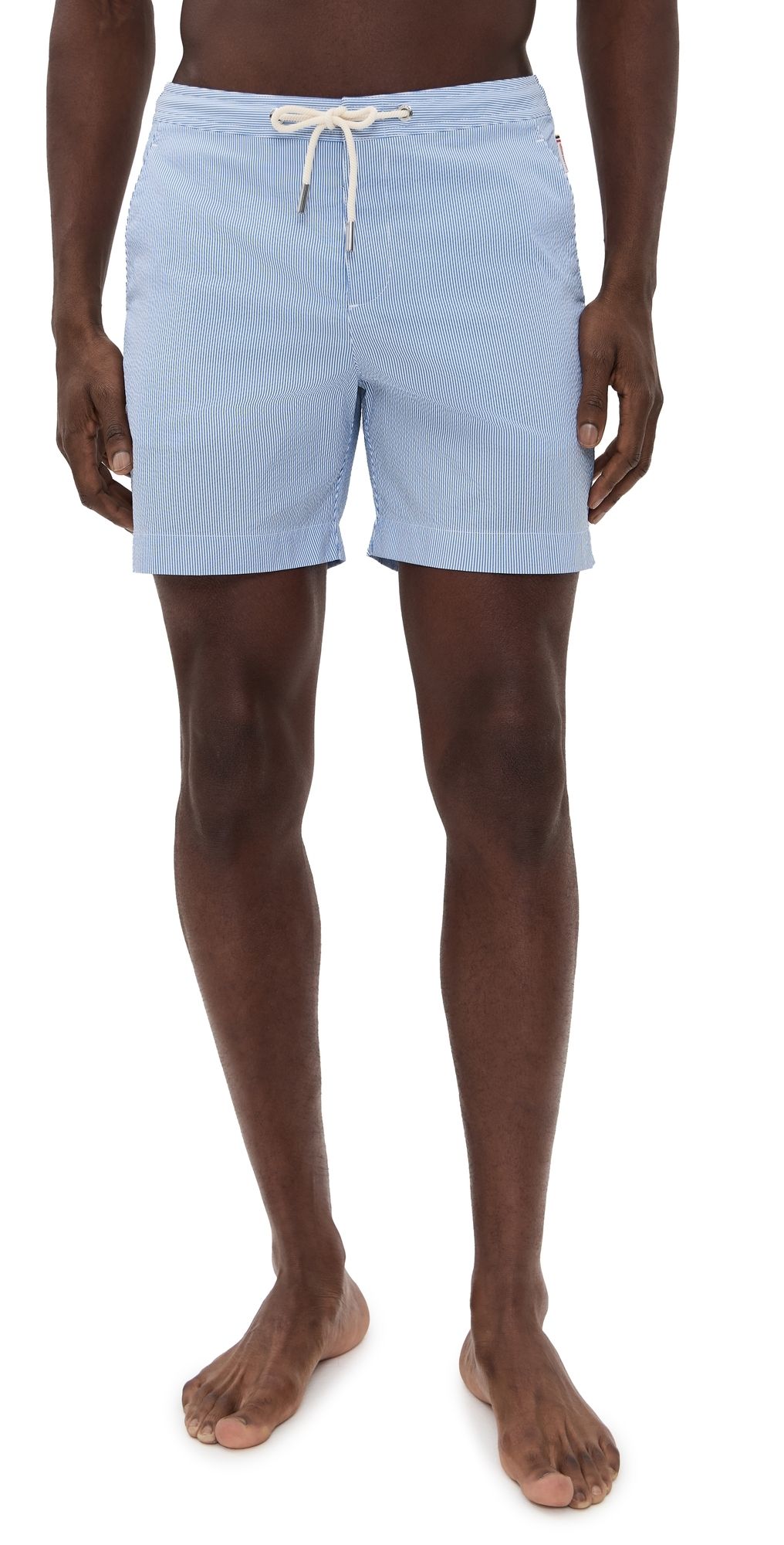 Orlebar Brown Bulldog Drawcord Seersucker Stripe Swim Shorts 6.25 Wave Blue 32