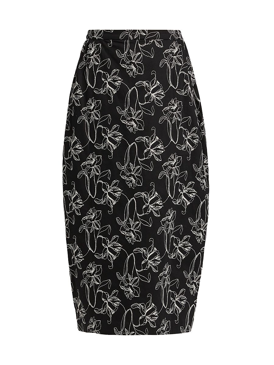 Women's Toshiko Floral-Embroidered Cotton Midi-Skirt - Black - Size 8