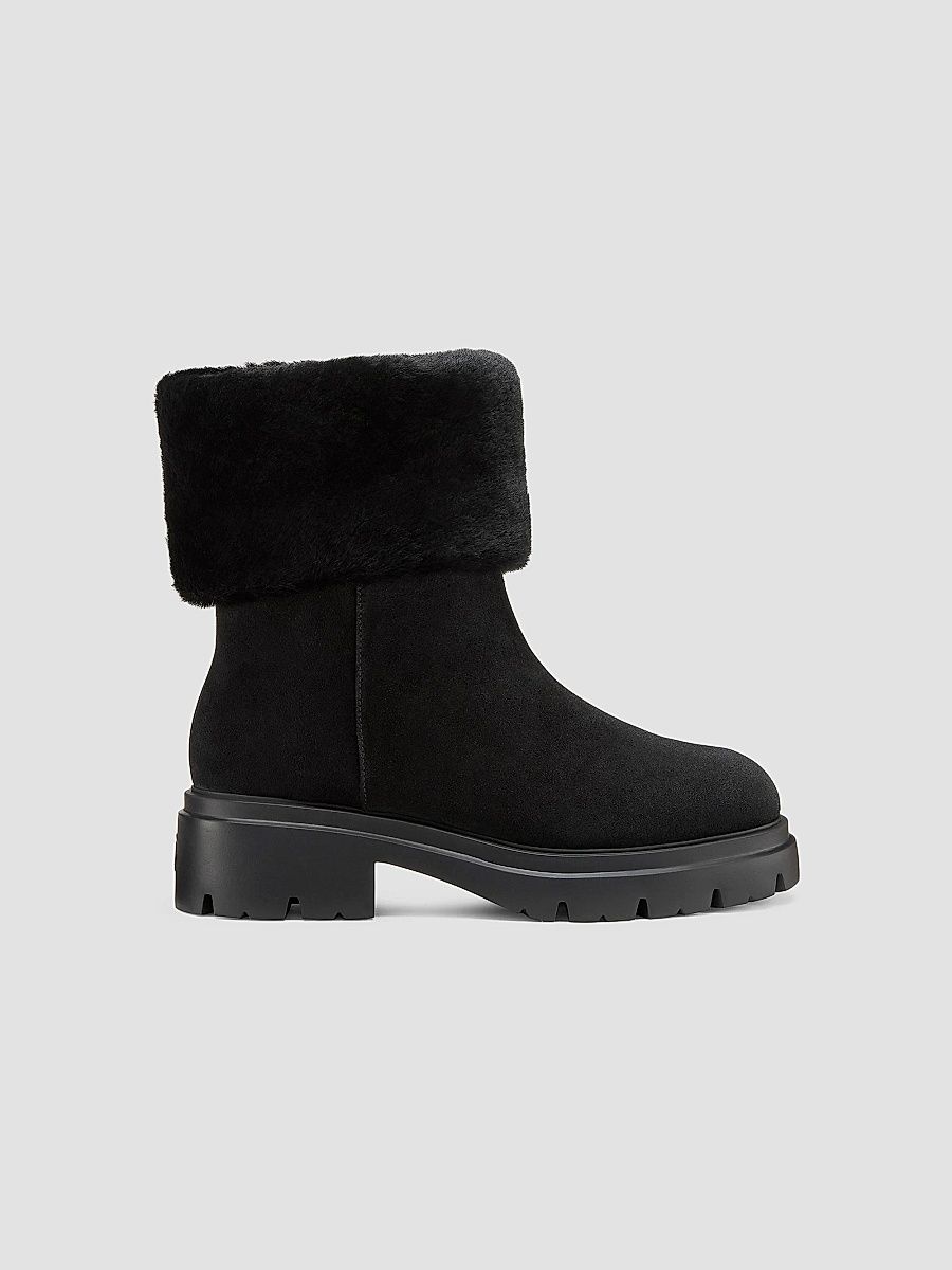 Stuart Weitzman Women's Hudson 50MM Shearling Booties - Black - Size 3.5