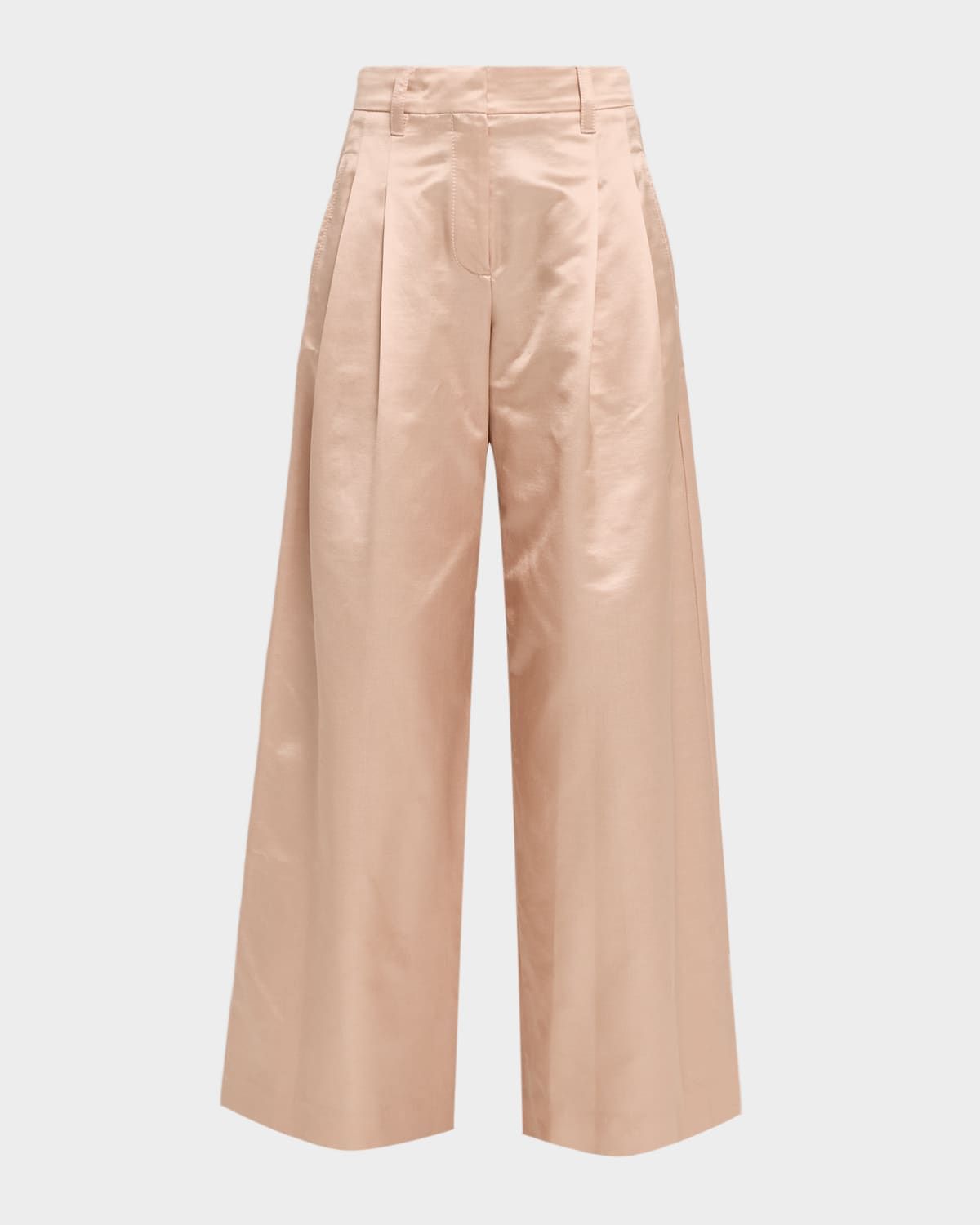Pleated Cotton-Silk Wide-Leg Pants