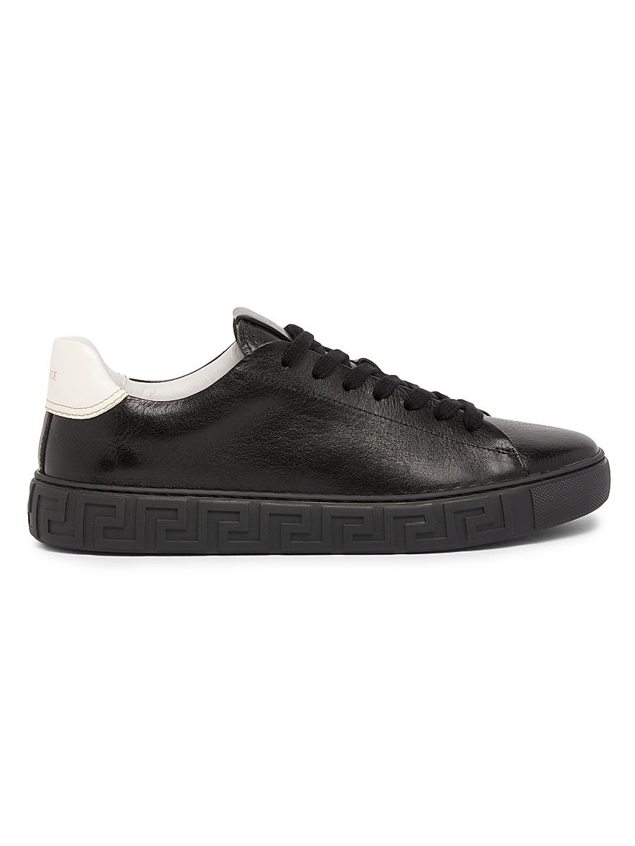 Men's Greca Leather Low-Top Sneakers - Black White - Size 13