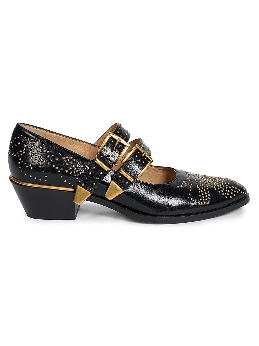 Women's Susan Stud-Embellished Leather Mary Janes - Black - Size 10.5