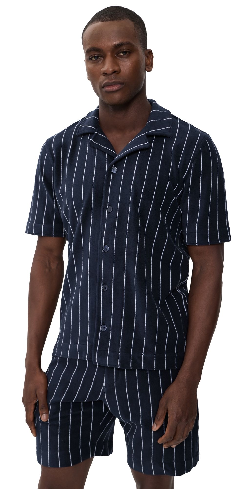 Orlebar Brown Hawkin Stripe Towelling Shirt Night Iris/White Sand L