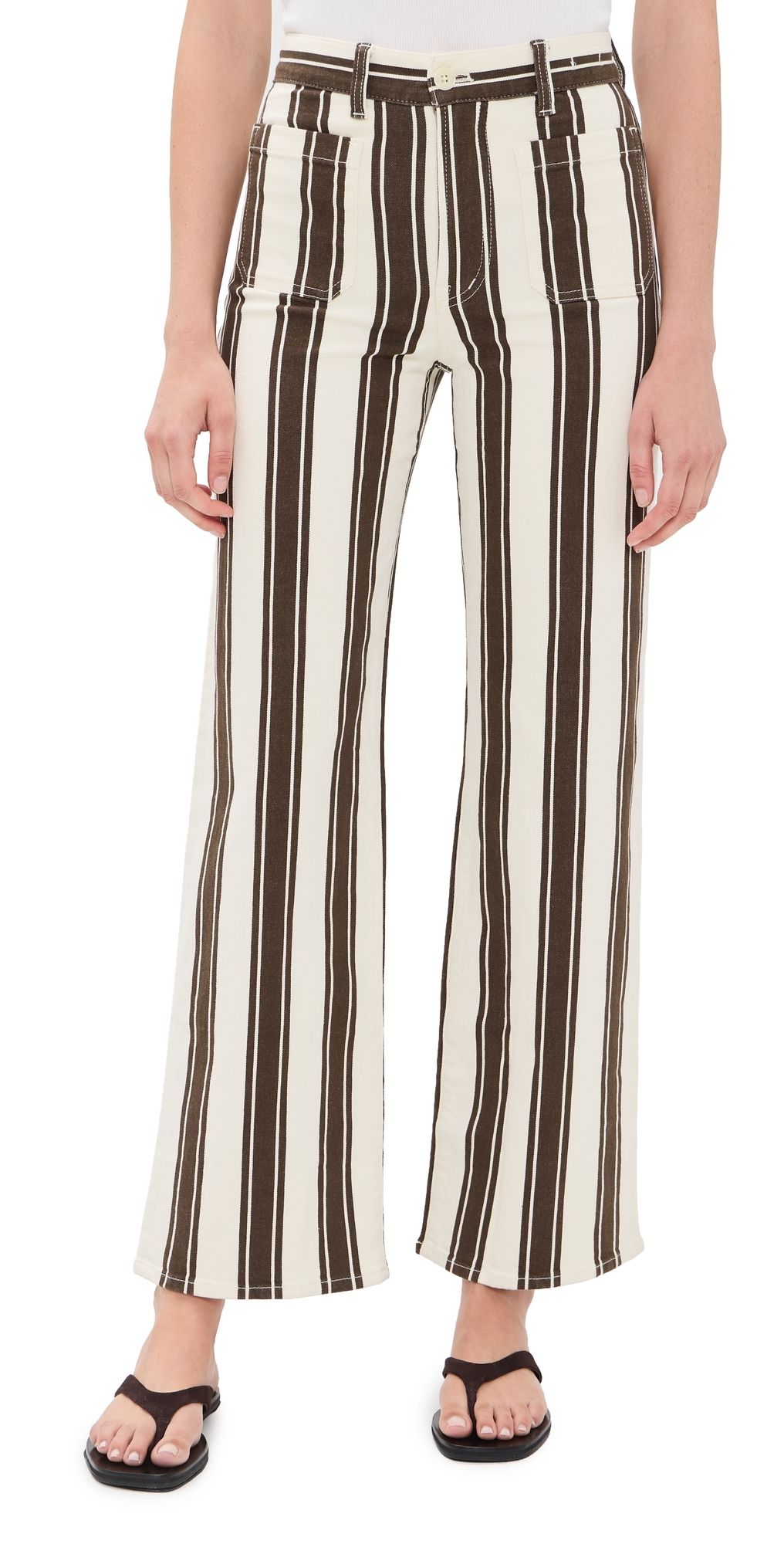 Madewell The Emmy Wide Leg Pants Ivory & Brown Stripe 28