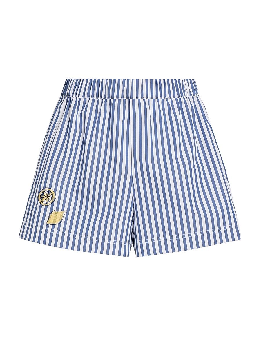 Women's Fallon Striped Cotton Shorts - Optic White French Blue - Size Large