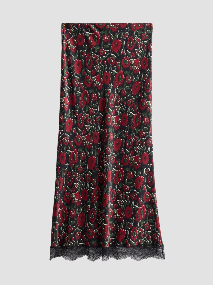 Veronica Beard Women's Clover Floral Satin Midi Skirt - Cardinal Red Multi - Size 00
