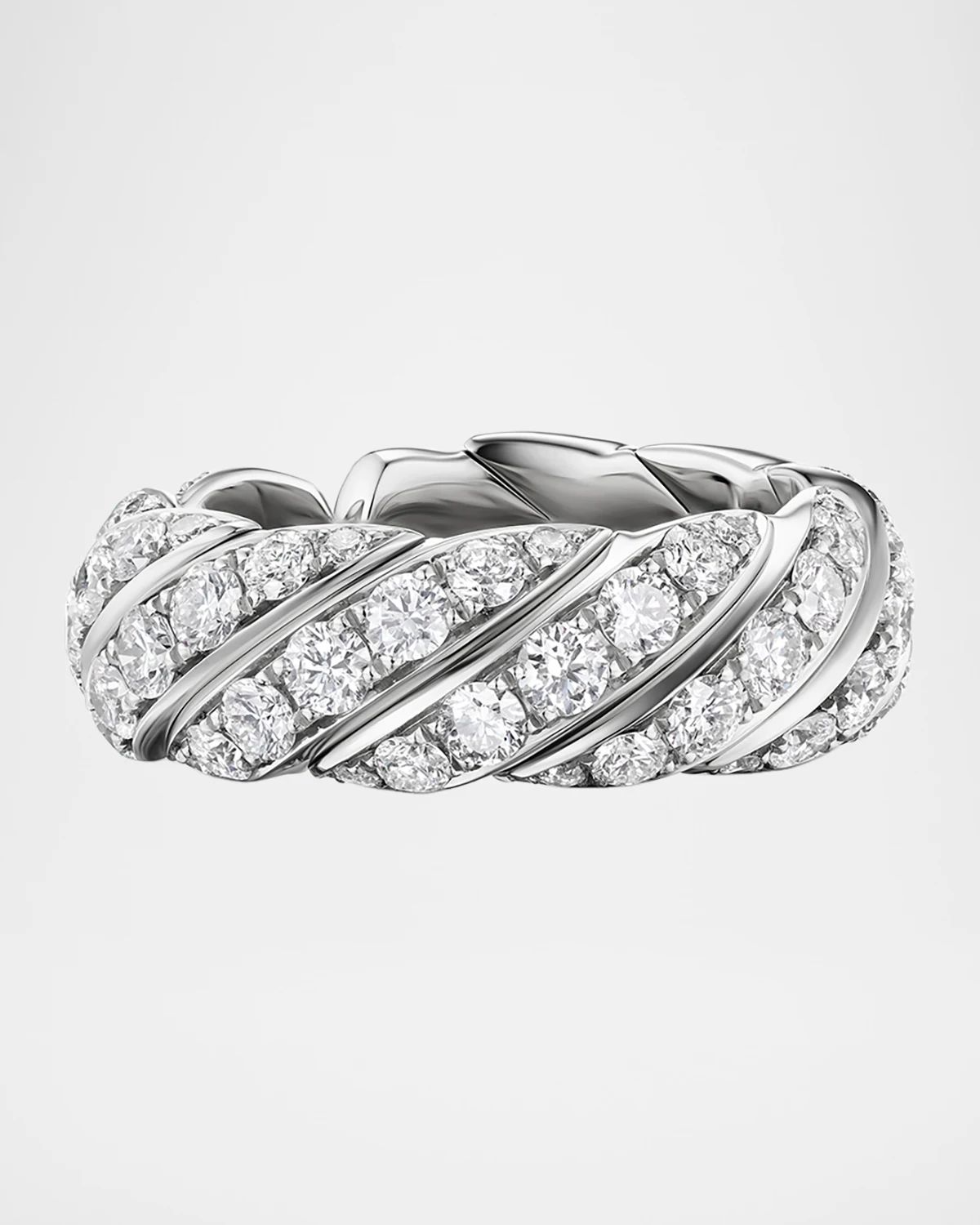 Sculpted Cable Flex Band Ring with Diamonds in 18K White Gold, 7.5mm