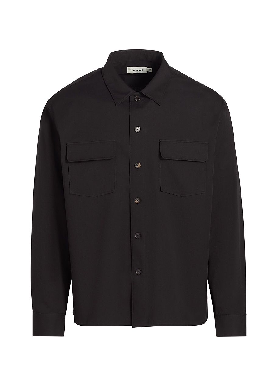 Men's Washed Double Flap Pocket Overshirt - Washed Black - Size XXL