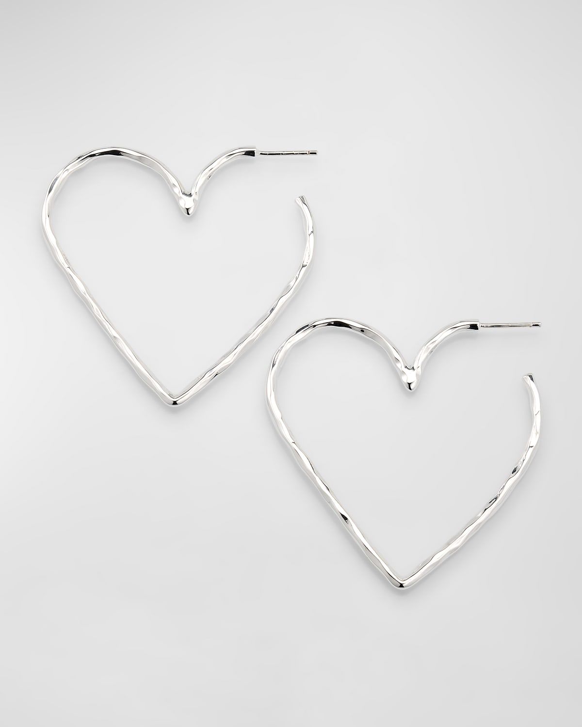 Silver Heart Hammered Skinny Hoop Earrings