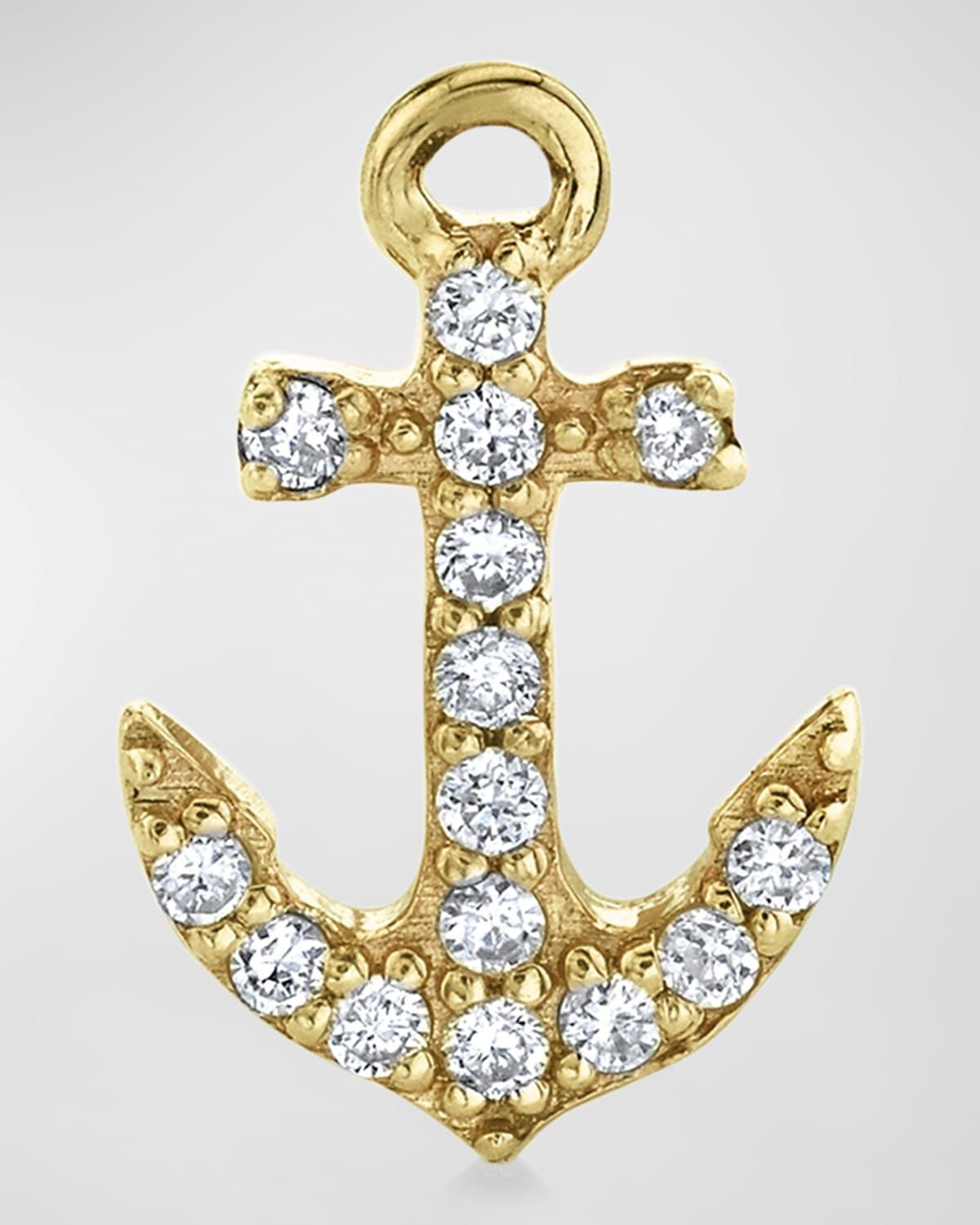 14K Yellow Gold Diamond Tiny Anchor Stud Earring, Single