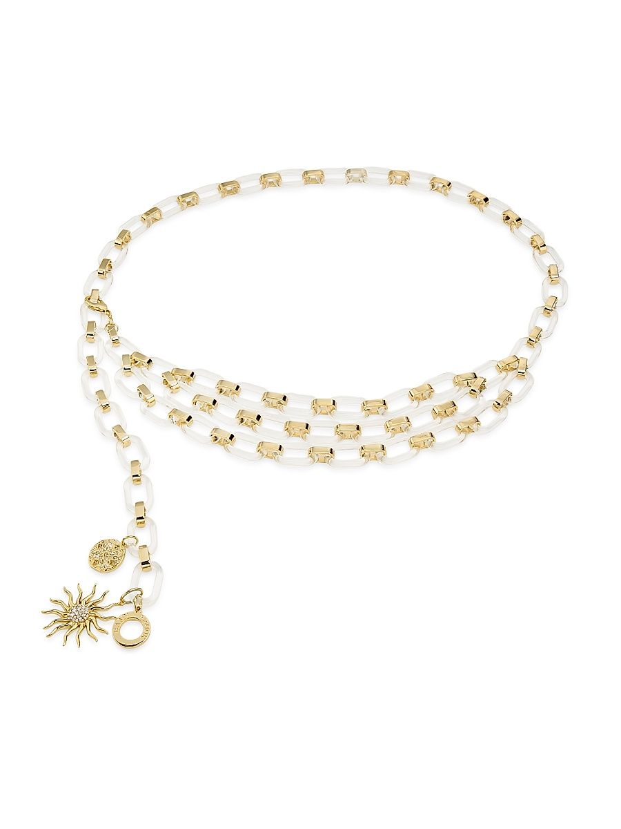Women's Elisa Goldtone, Resin & Cubic Zirconia Belt - White