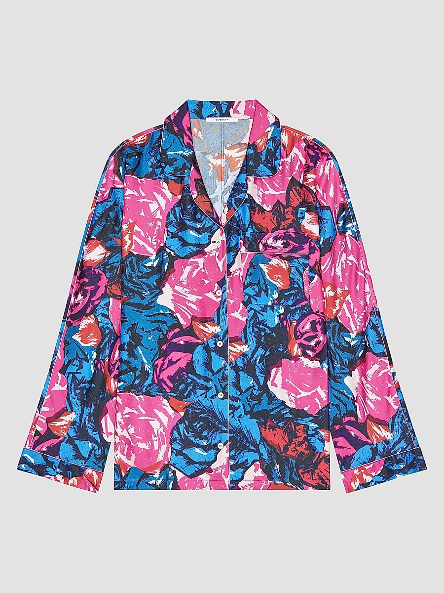 Givenchy Women's Pyjama Shirt in Silk with Floral Print - Royal Blue - Size 12