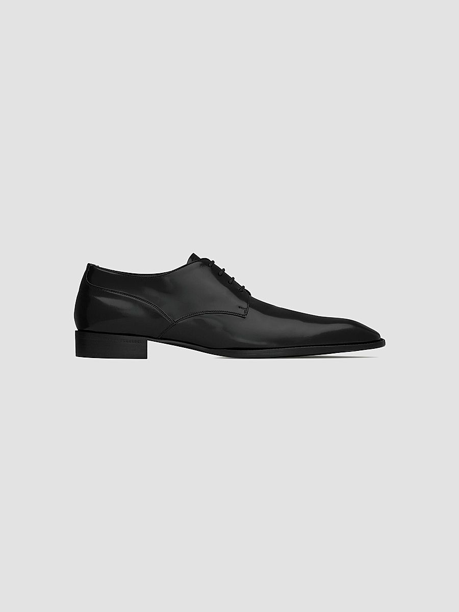 Saint Laurent Men's Stanton Derbies in Glazed Leather - Nero - Size 13
