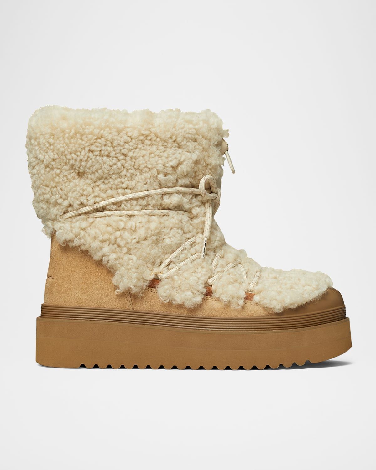 Mellow Shearling Lace-Up Ankle Boots