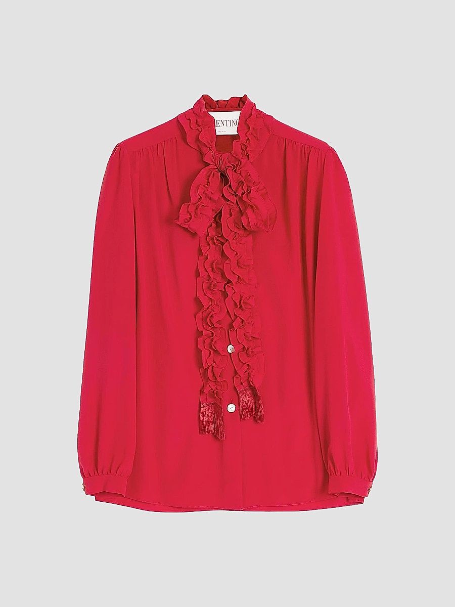Valentino Women's Crepe De Chine Shirt - Red - Size 2