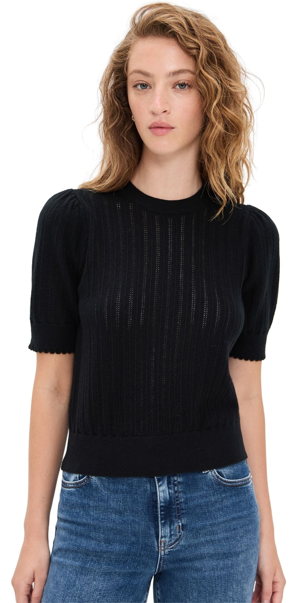 FRAME The Ladder Cashmere Pointelle Sweater Black M