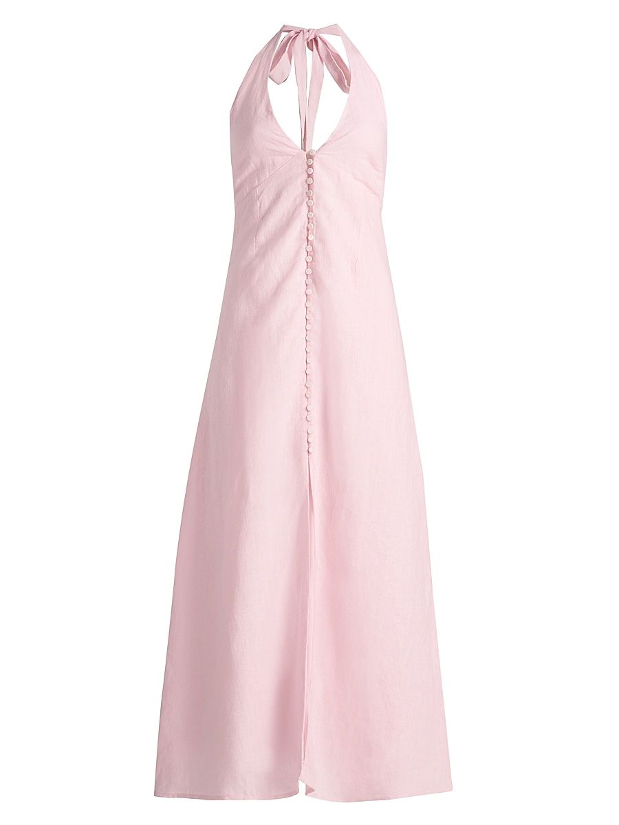Women's Lovis Linen Button-Front Midi-Dress - Potpourri Pink - Size Medium