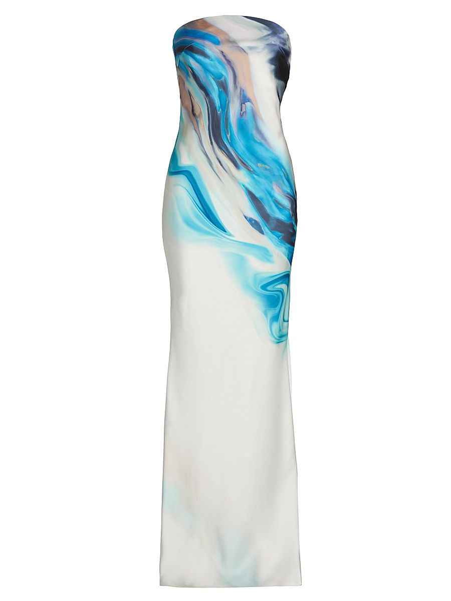 Women's Nessa Tie-Dye Satin Strapless Midi-Dress - Multi Color Tie Dye - Size 2