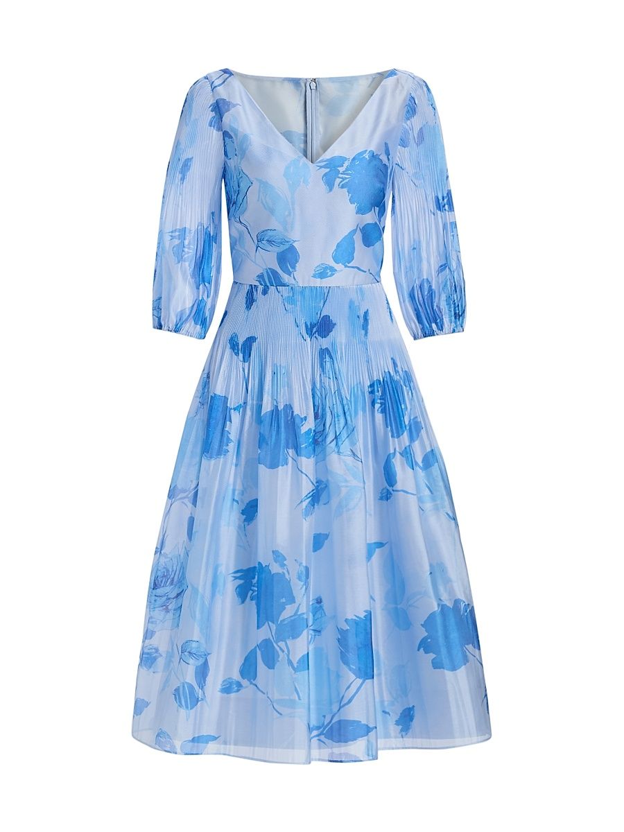 Women's Georgina Floral Micro Pleat Midi-Dress - Azure - Size 18