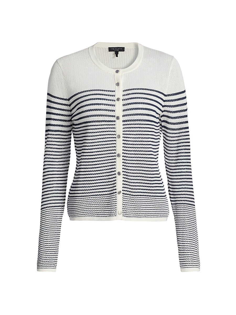 Women's Daisy Striped Cardigan - White - Size XXS