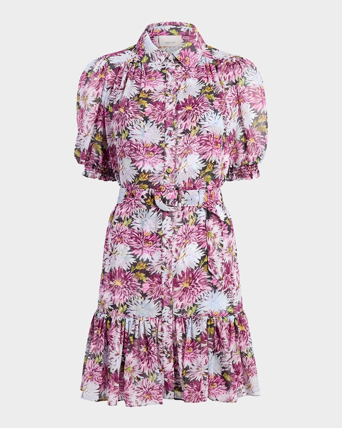 Halbini Short-Sleeve Dahlia-Print Shirtdress