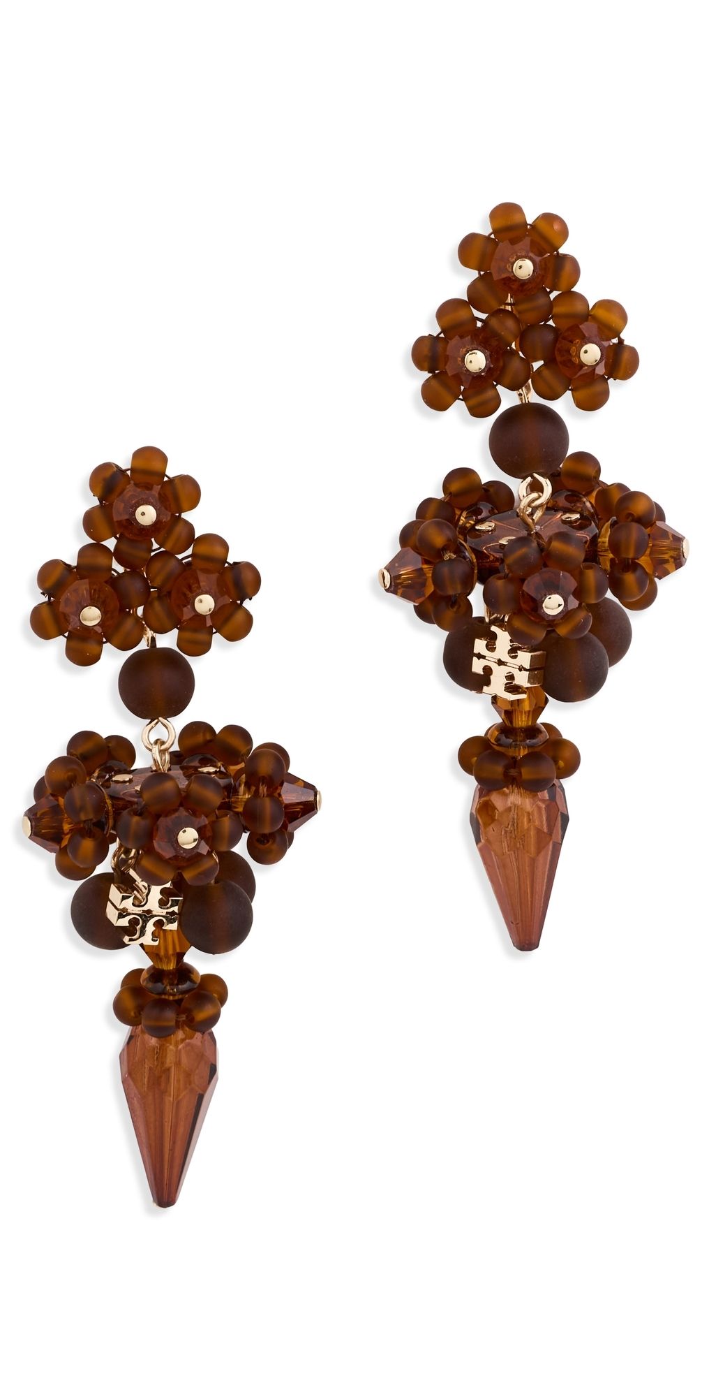 Tory Burch Curiosity Beaded Linear Earrings Tory Gold/Brown One Size