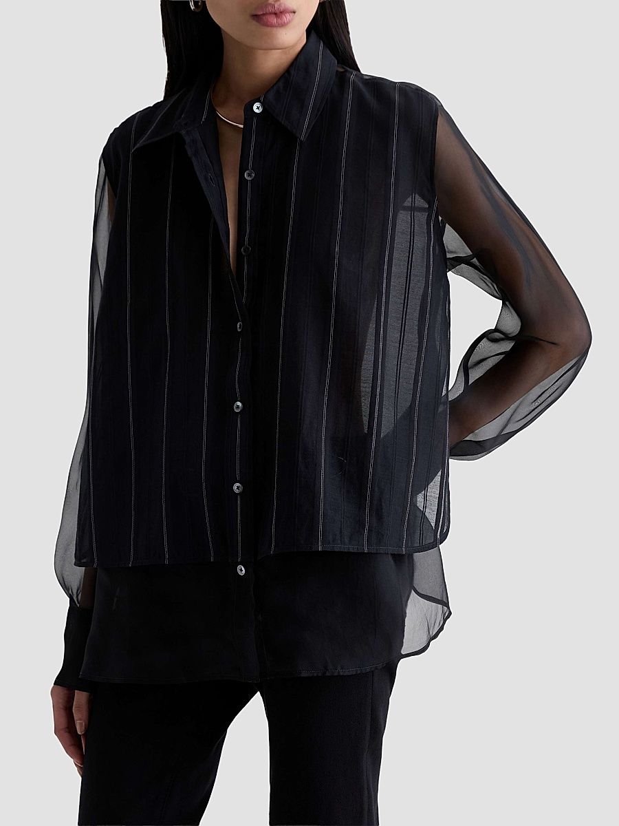 Women's Sawtelle Pinstripe Cotton-Silk Shirt - Day To Night - Size XS