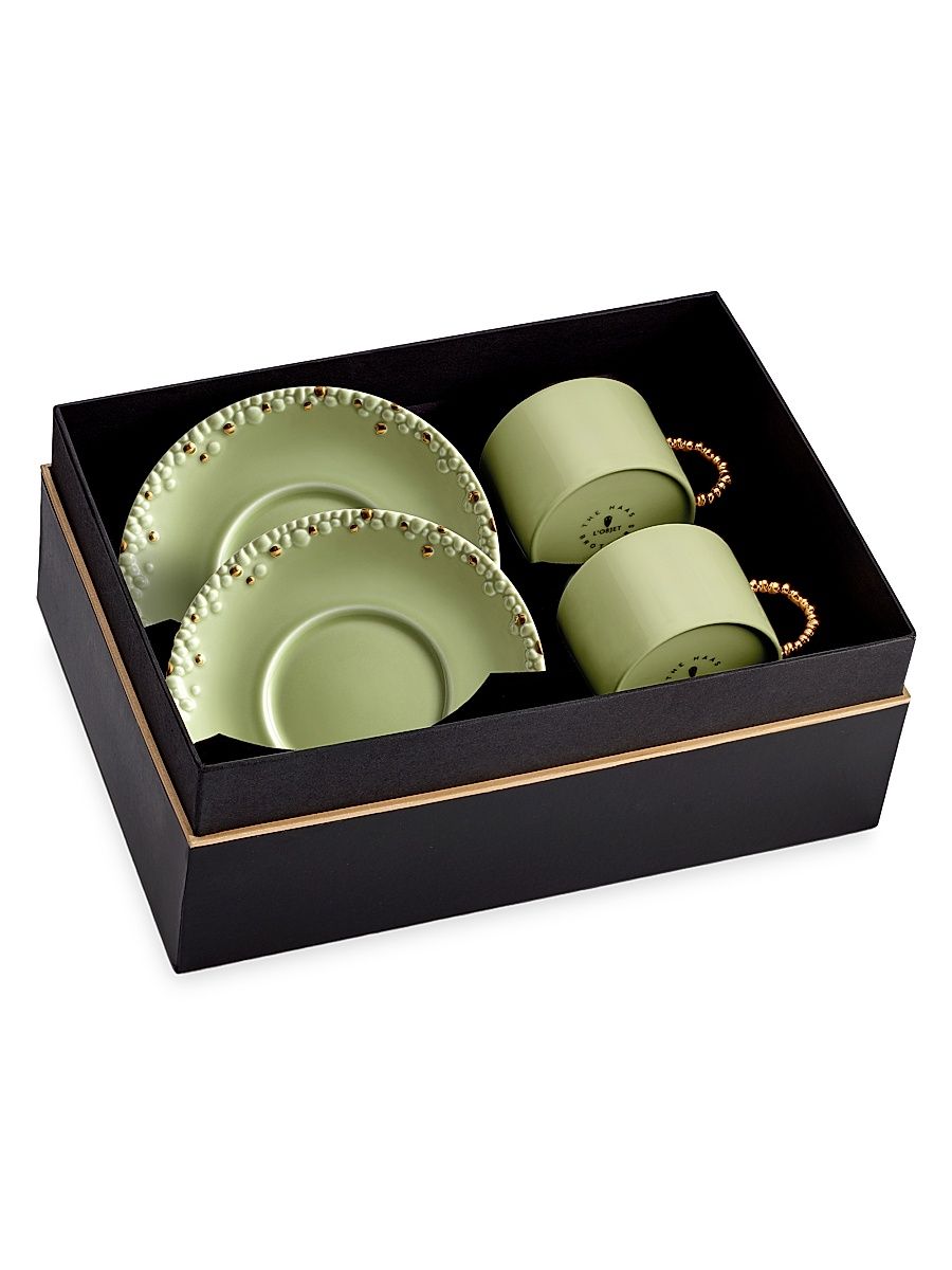 Haas Brothers Mojave Tea Cups & Saucers Set - Green