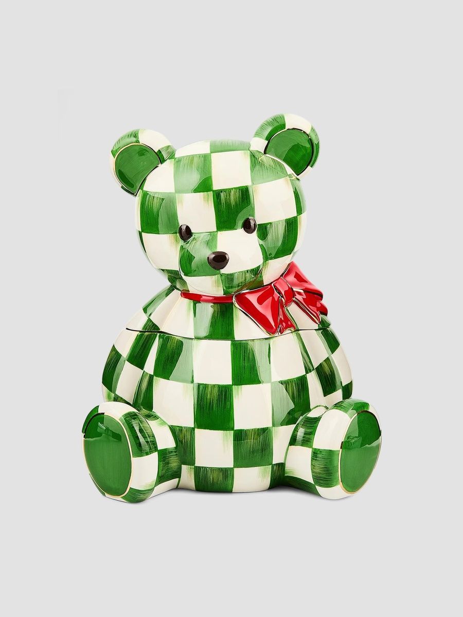 MacKenzie-Childs Check It Out Christmas Bear Cookie Jar
