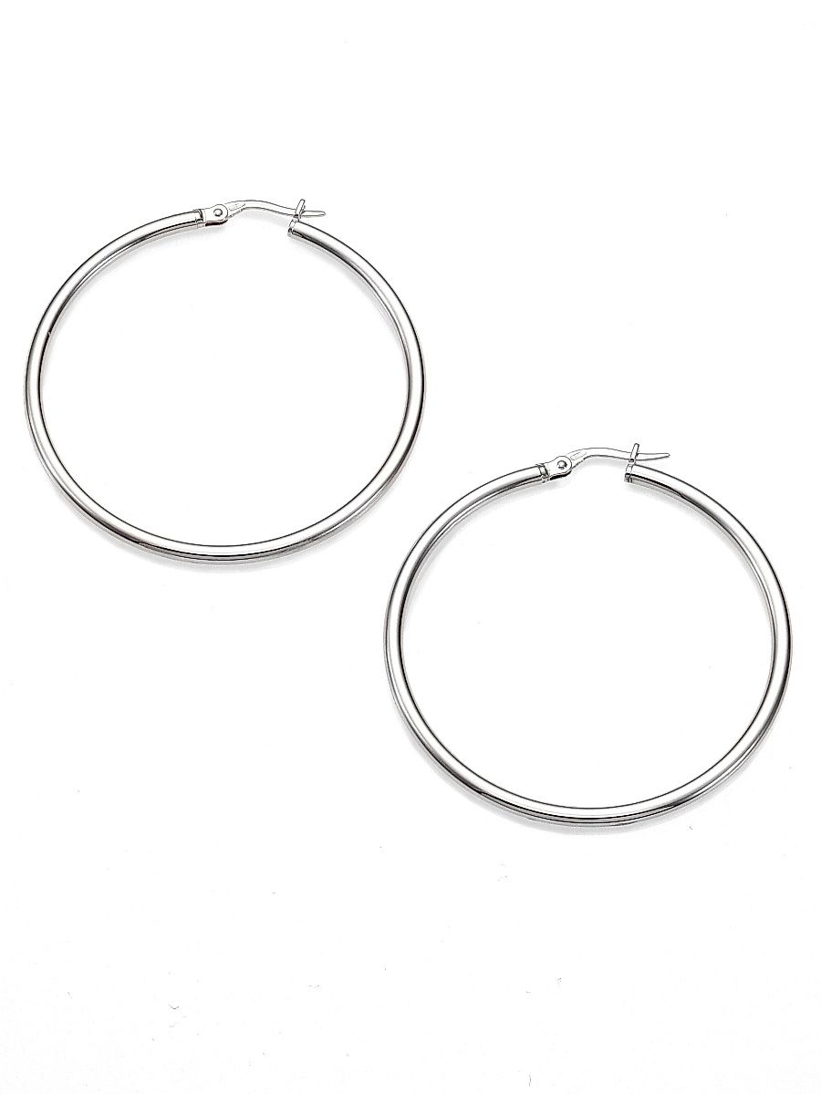 Women's 18K White Gold Hoop Earrings/1.75" - White Gold