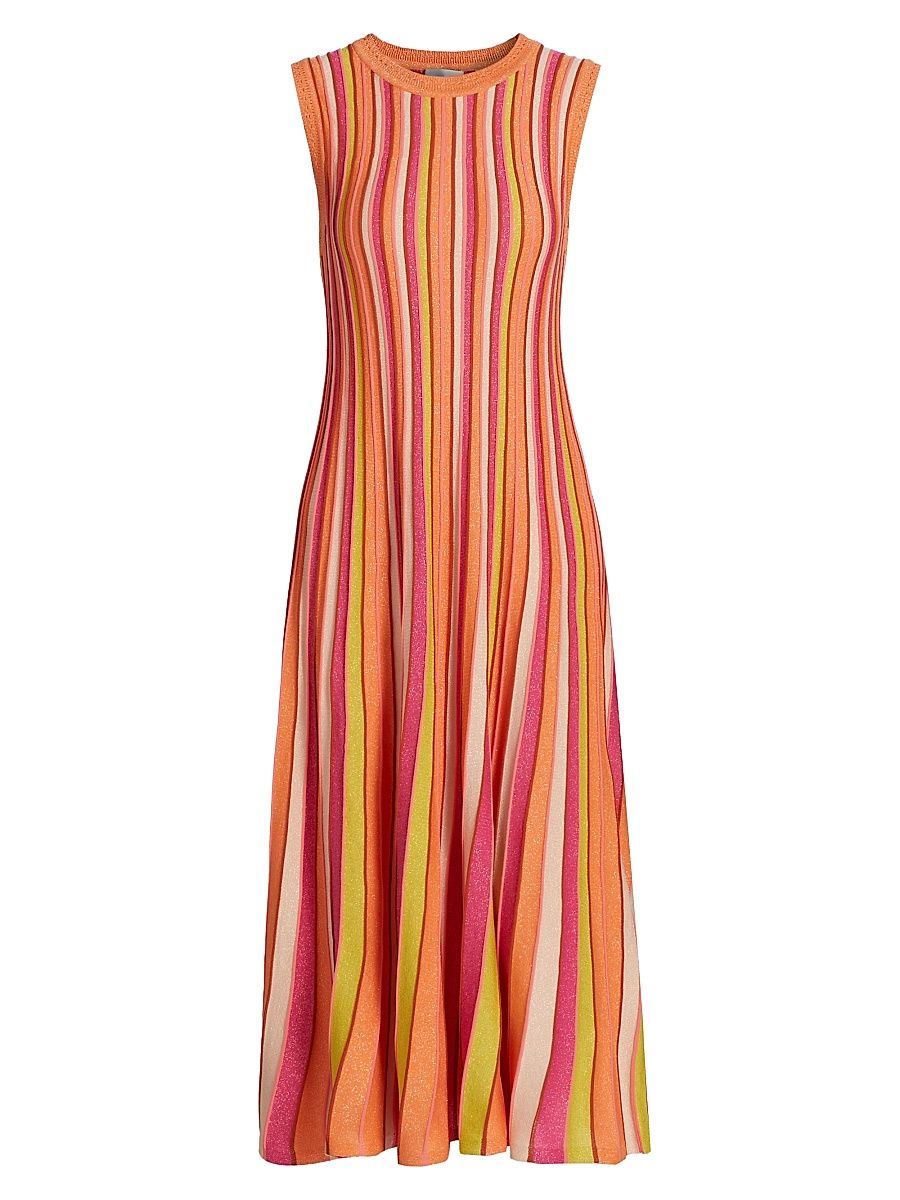 Women's Striped Sleeveless Midi-Dress - Coral Multi - Size Large