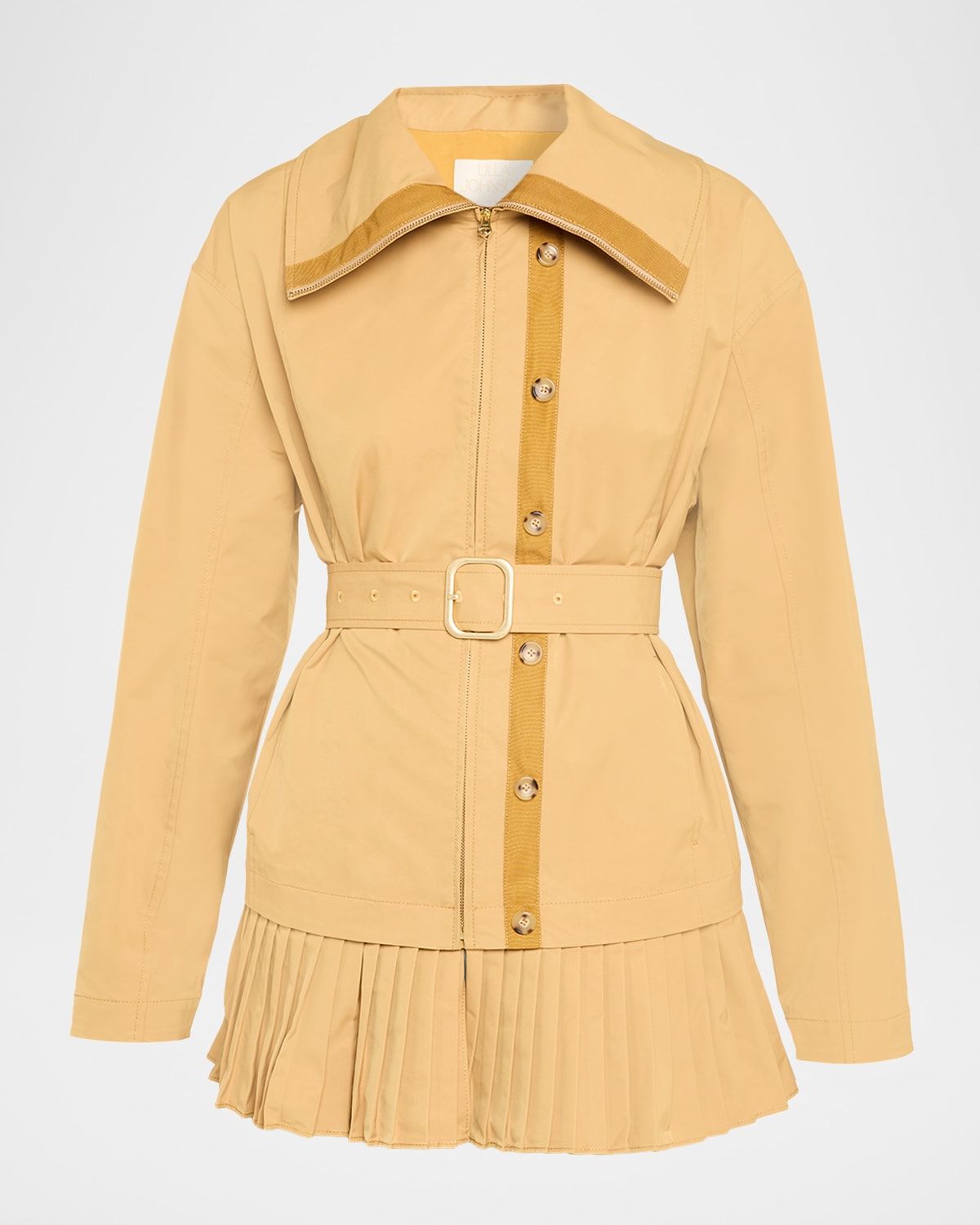 Lison Belted Jacket with Pleated Hem