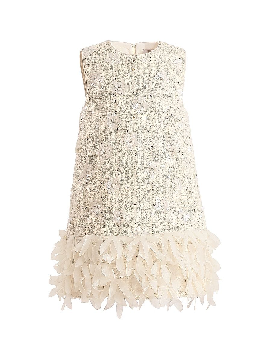 Little Girl's & Girl's Sequin Feather-Hem Dress - Champagne - Size 7