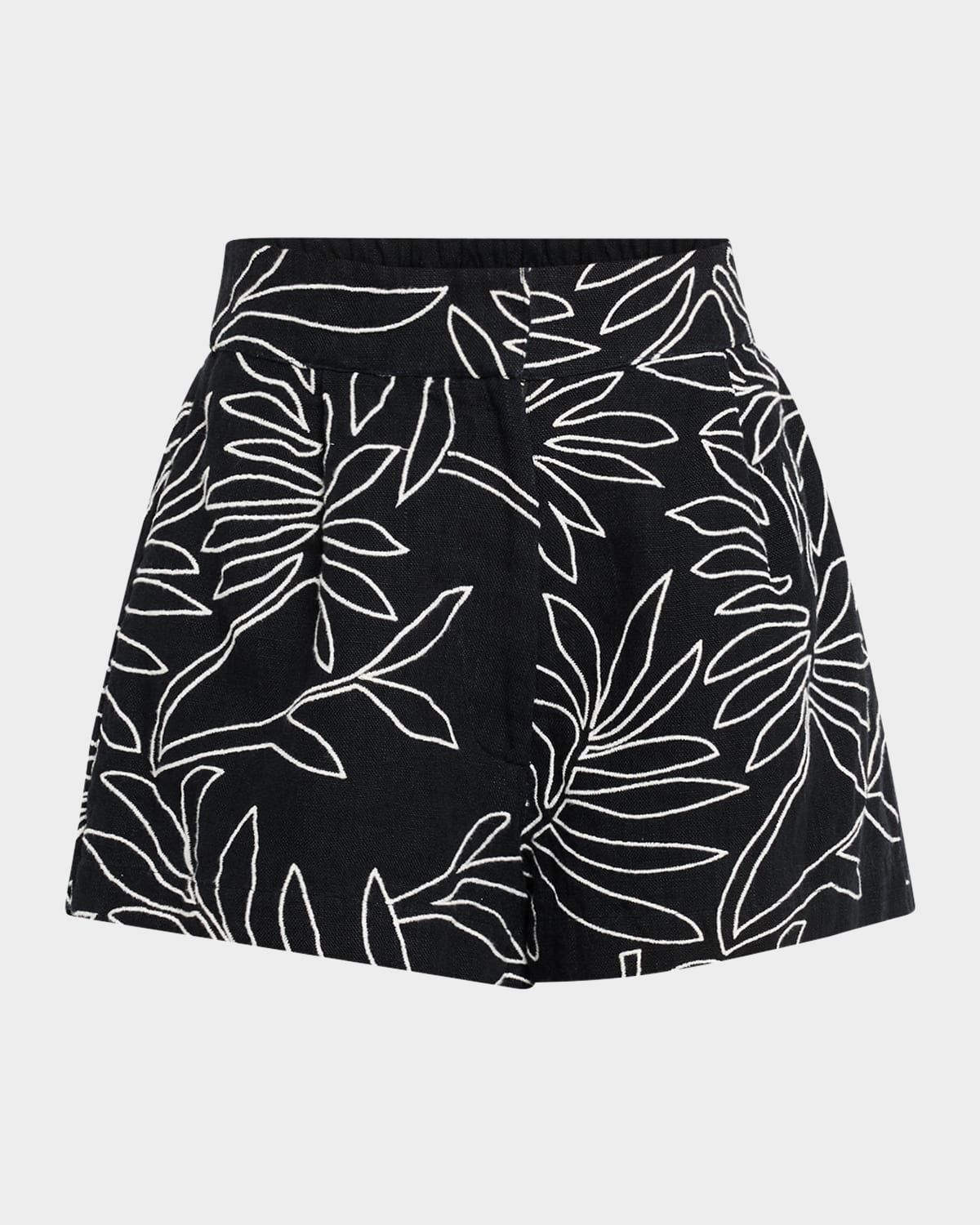 Blanche Wide-Leg Embroidered Linen Shorts