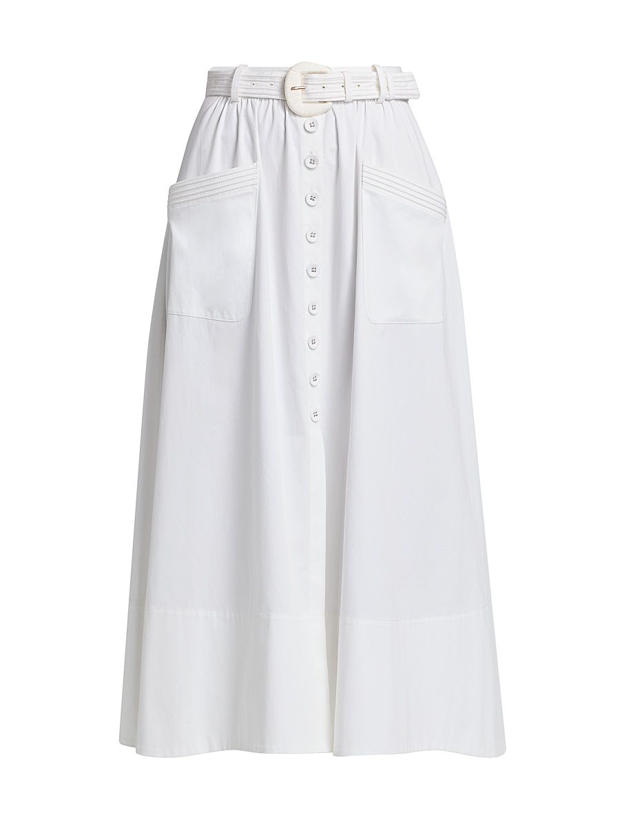Women's Kirat Stretch-Cotton Poplin Midi-Skirt - White - Size 12