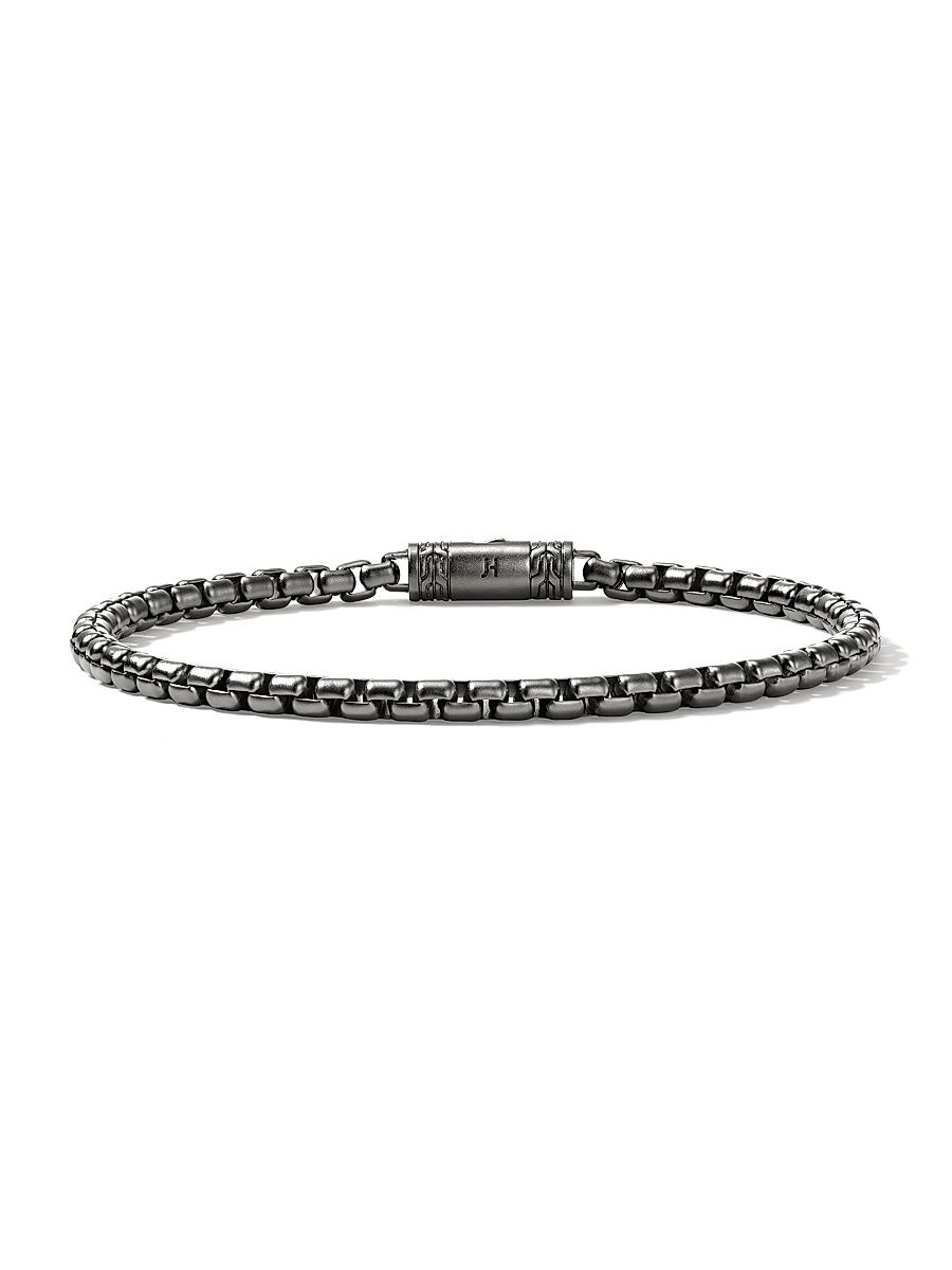 Sterling Silver Box Chain Bracelet/3.7MM - Dark Silver - Size XL