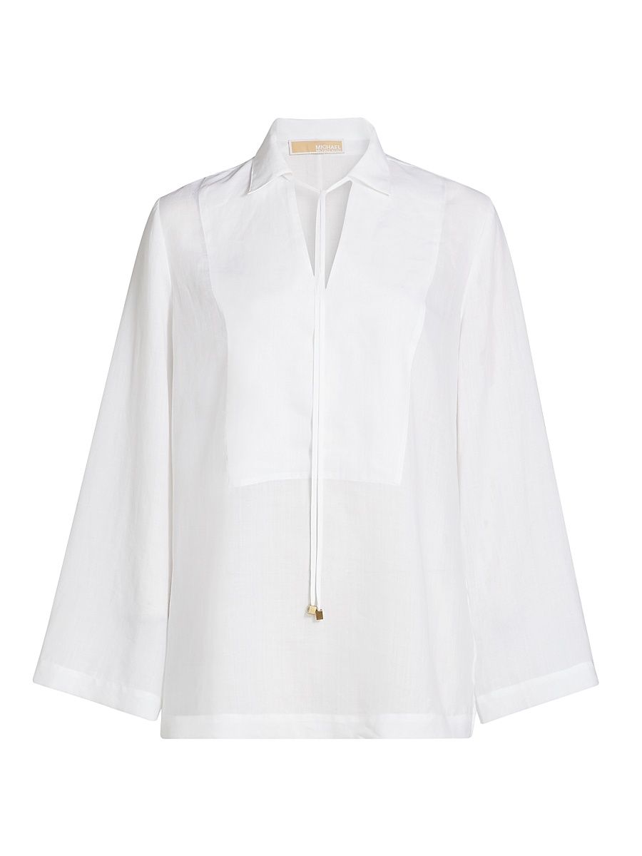 Women's Ramie Collared Tunic - White - Size Medium