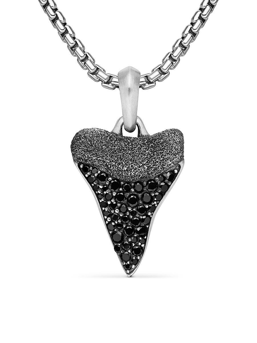 Men's Shark Tooth Amulet in Sterling Silver - Black Diamond