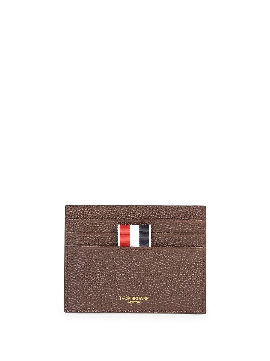 Men's Pebble-Grain Leather Card Holder - Dark Brown