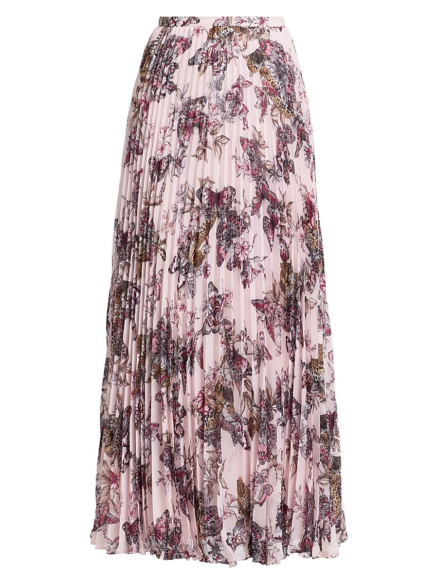 Women's Torin Printed Chiffon Pleated Maxi Skirt - Light Nectar Pink Butterfly - Size 12