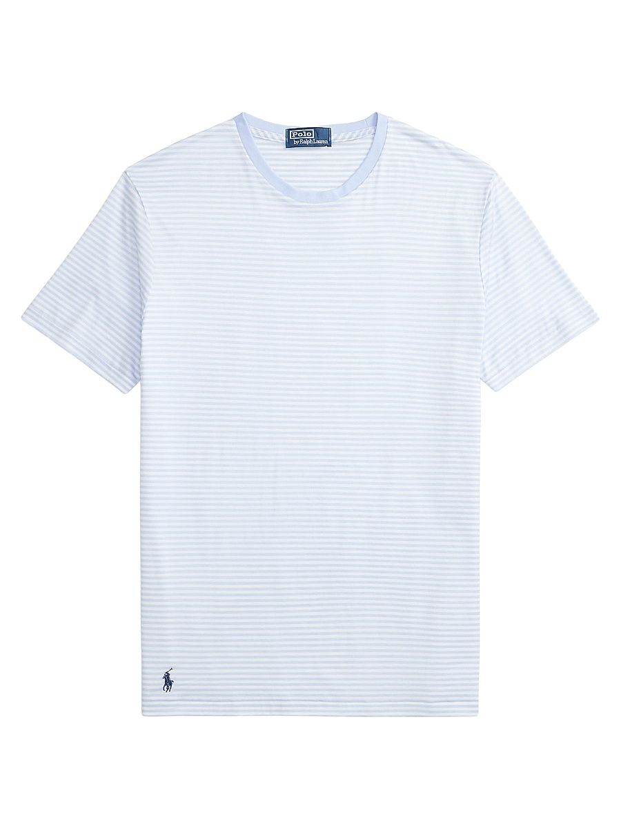 Men's Striped Cotton Lisle Crewneck T-Shirt - Office Blue White - Size XL