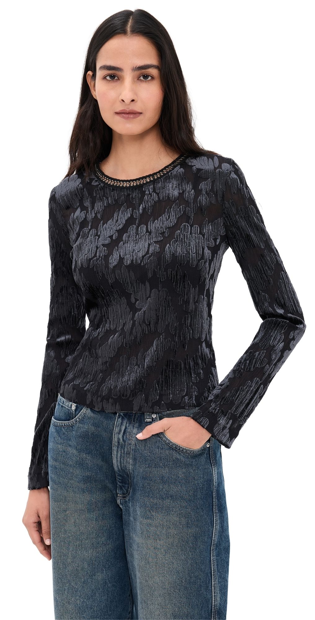 Sea Regine Burnout Long Sleeve Top Black XS