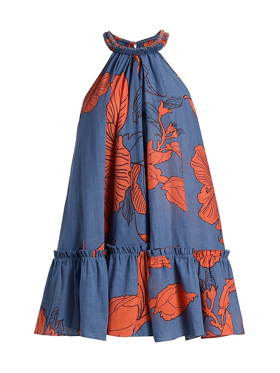 Women's Cleo Floral Cotton Minidress - Blue Hibiscus - Size XS